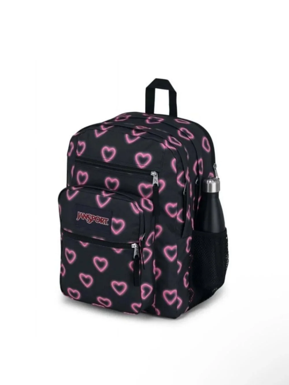 JanSport XL Big Student Happy Hearts Backpack Black Pink Hearts  15